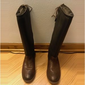 Frye Celia shearling-lined lace-back Brown Leather Boots